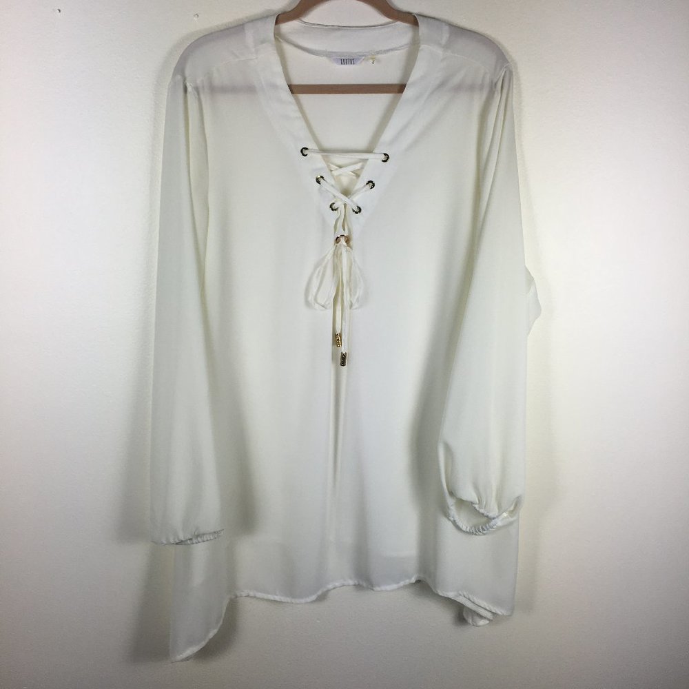 Kaktus Cream Lace-up Boho Peasant Festival Blouse